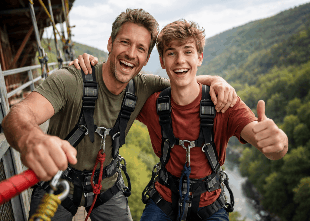 un-padre-y-su-hijo-adolescente-felices-preparandose-para-hacer-puenting