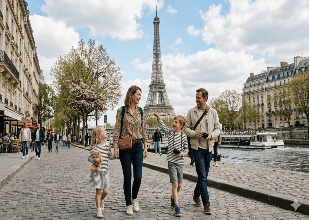 madre-que-visita-paris-con-su-marido-y-sus-hijos