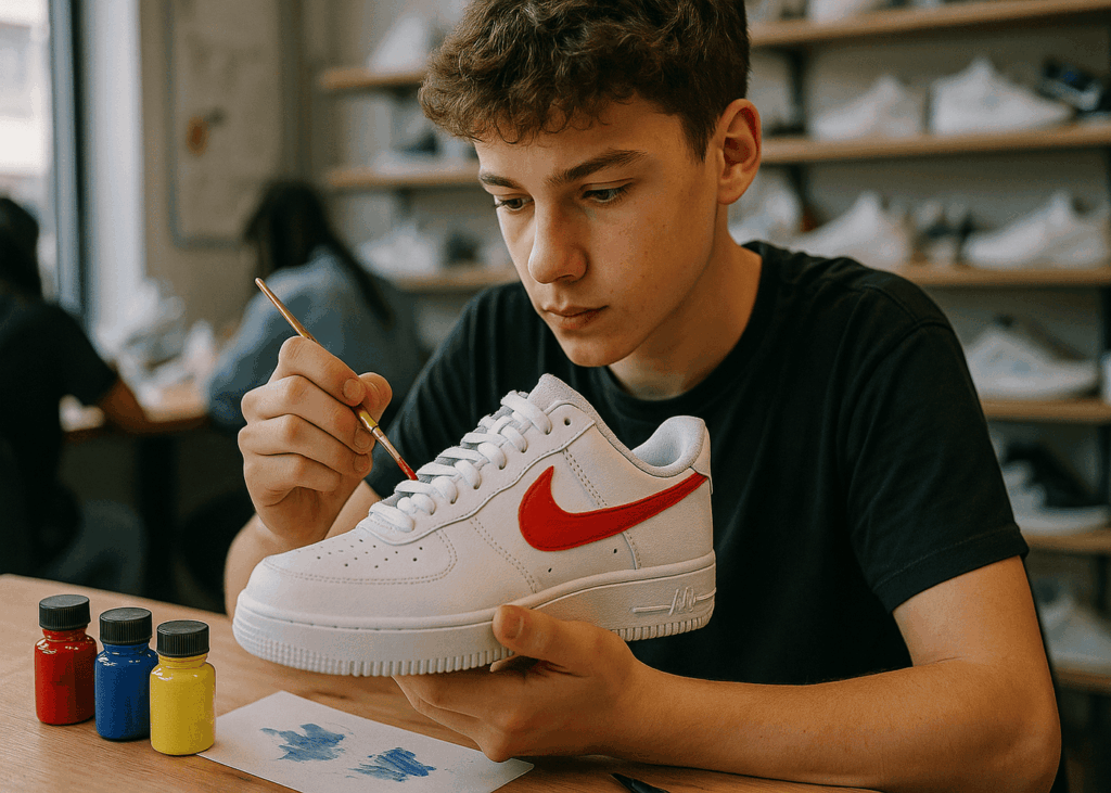 adolescente-que-pinta-un-par-de-zapatillas
