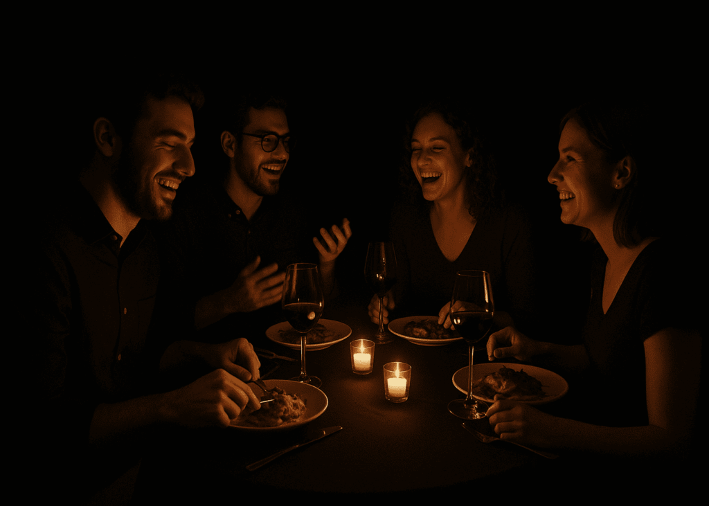 amigos-alrededor-de-una-mesa-cenando-a-oscuras