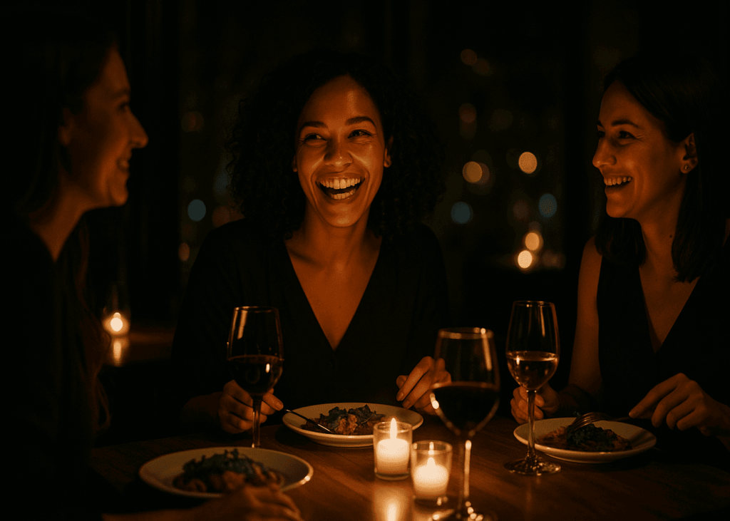 grupo-de-amigas-cenando-en-un-restaurante-a-oscuras