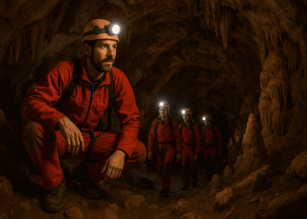 hombre-que-hace-espeleología-con-un-grupo-de-personas