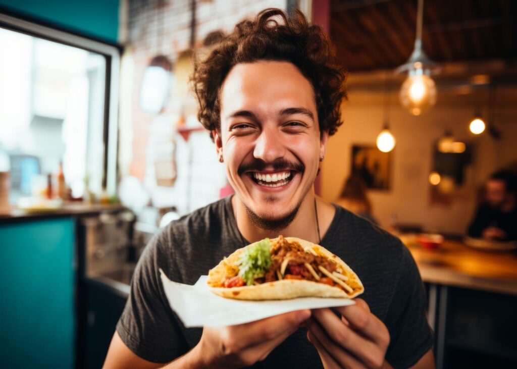 hombre-que-sonríe-con-un-taco-en-la-mano