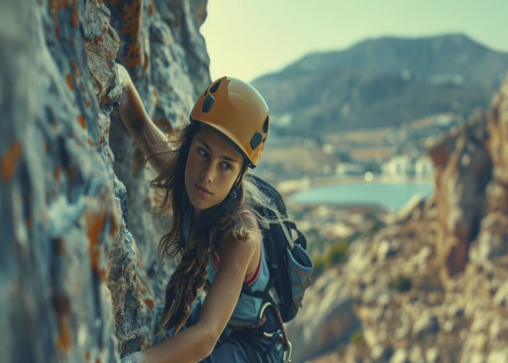mujer-joven-escalando-un-acantilado-con-vistas-al-mar