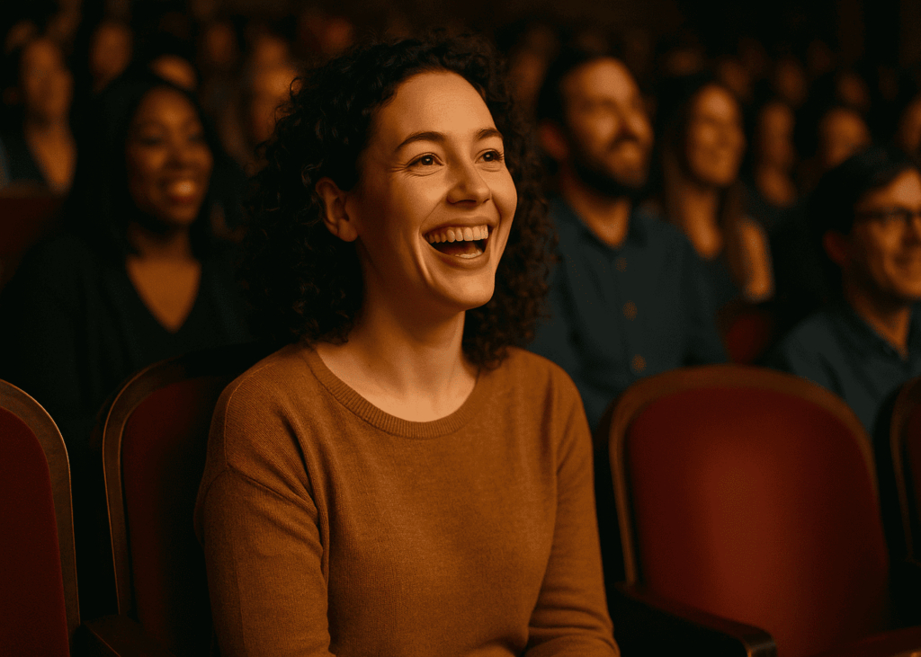 mujer-riendo-sentada-en-una-sala-de-espectaculo