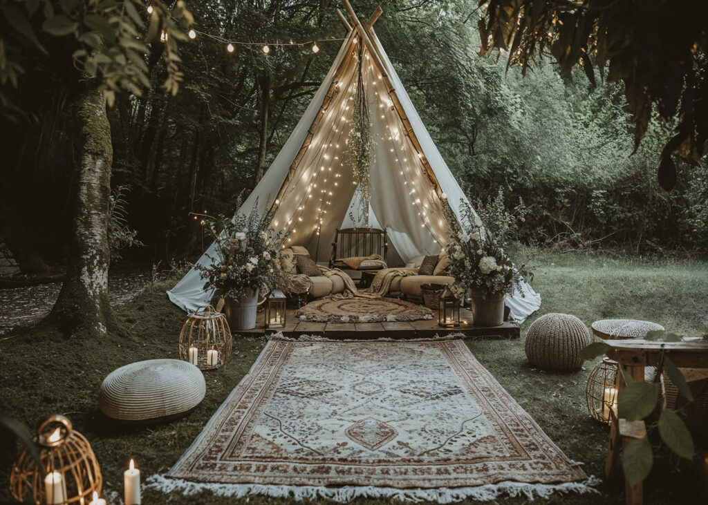 tente-glamping-illuminee-par-une-guirlande-en-pleine-nature