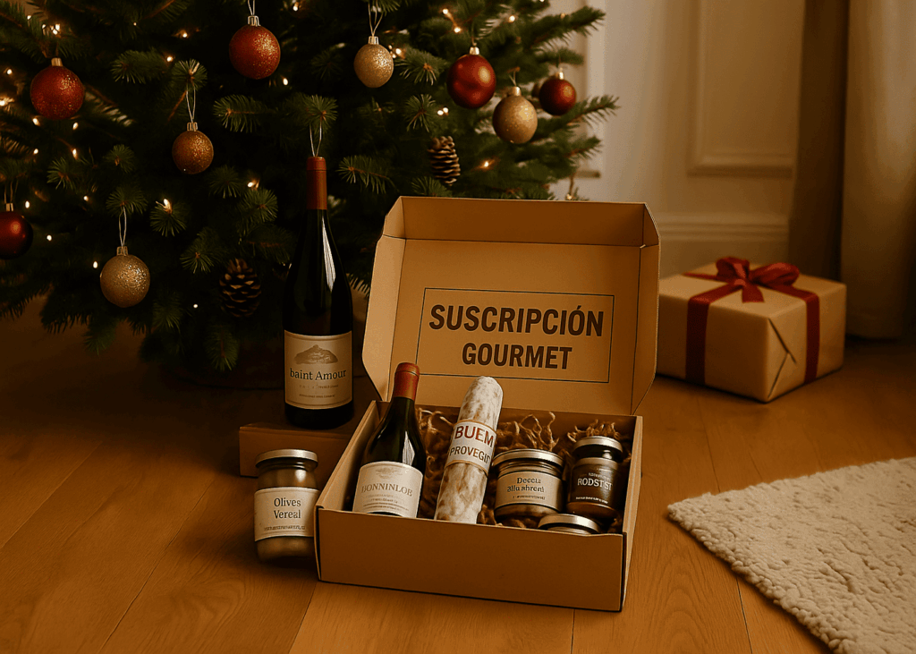 cofre-de-suscripción-gastronómica-a-los-pies-de-un-árbol-de-navidad