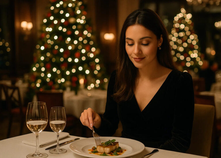 femme-brune-qui-dîne-dans-un-restaurant-gastronomique