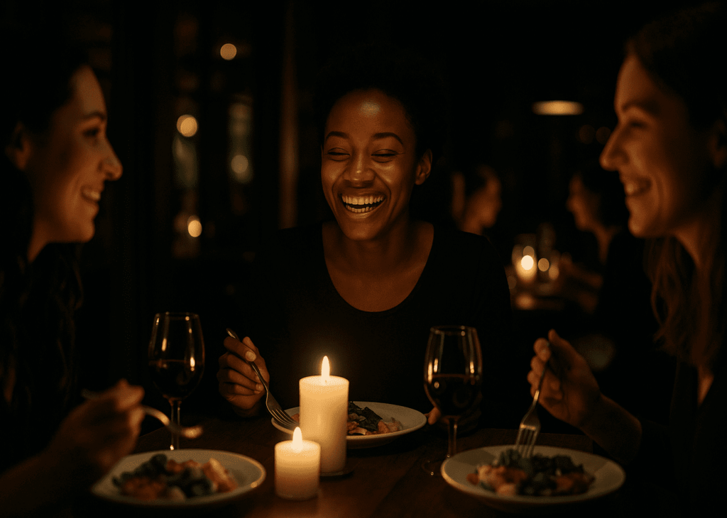 grupo-de-amigas-que-cenan-a-oscuras-en-un-restaurante