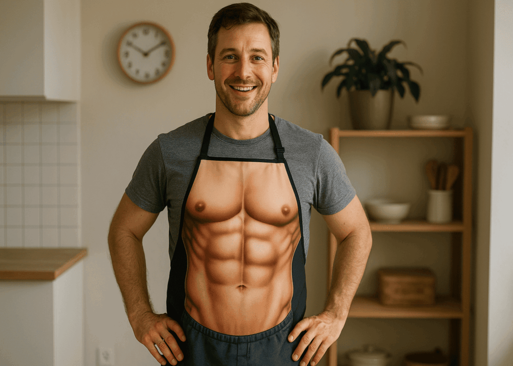 hombre-con-un-delantal-con-abdominales-de-pie-en-su-cocina