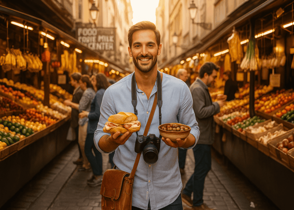 hombre-en-un-mercado-que-sostiene-un-plato-de-comida-en-cada-mano