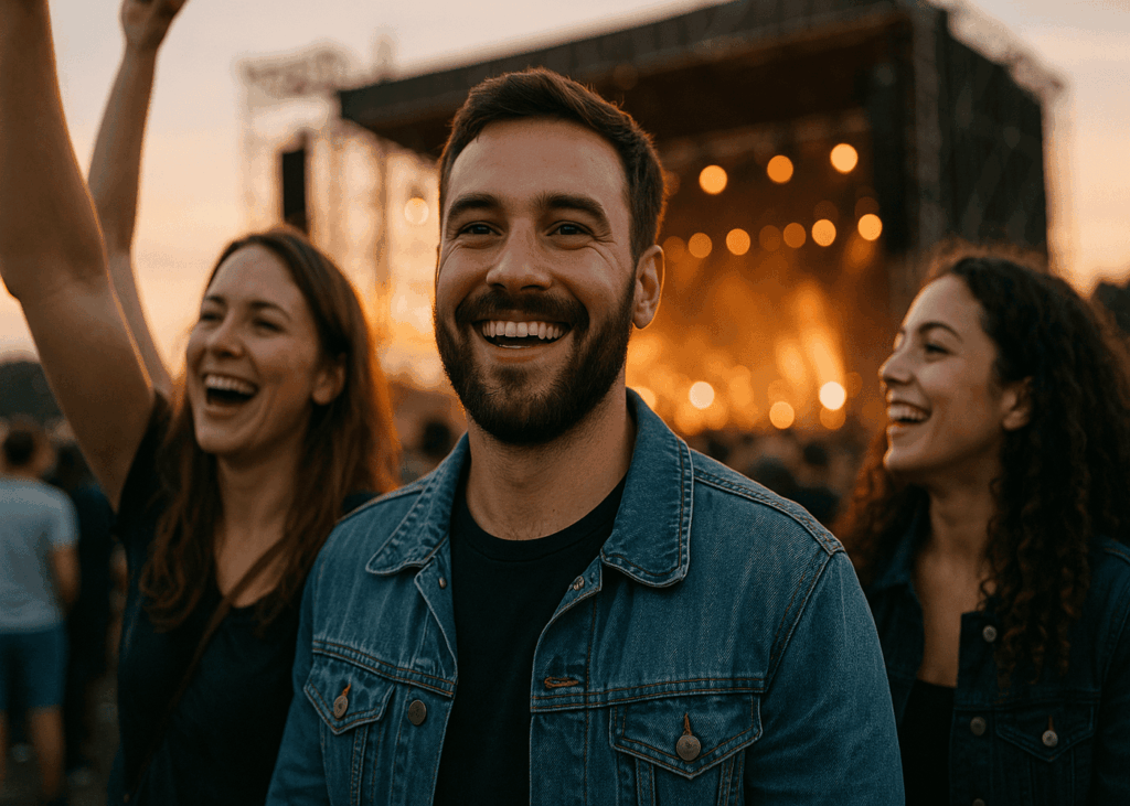hombre-que-sonríe-en-compañía-de-dos-amigas-durante-un-concierto-de-música-al-aire-libre