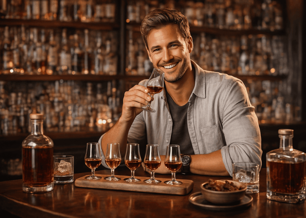 hombre-que-sonríe-en-un-bar-degustando-ron