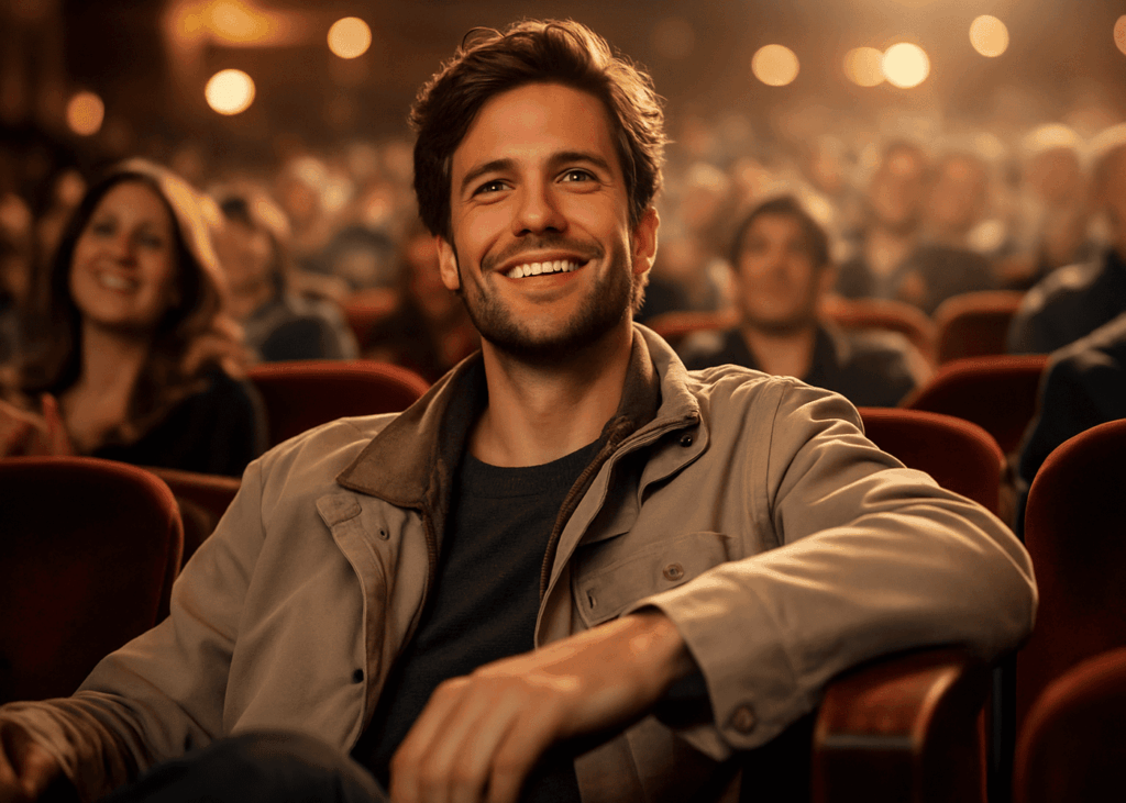 hombre-que-sonríe-sentado-en-una-sala-de-teatro