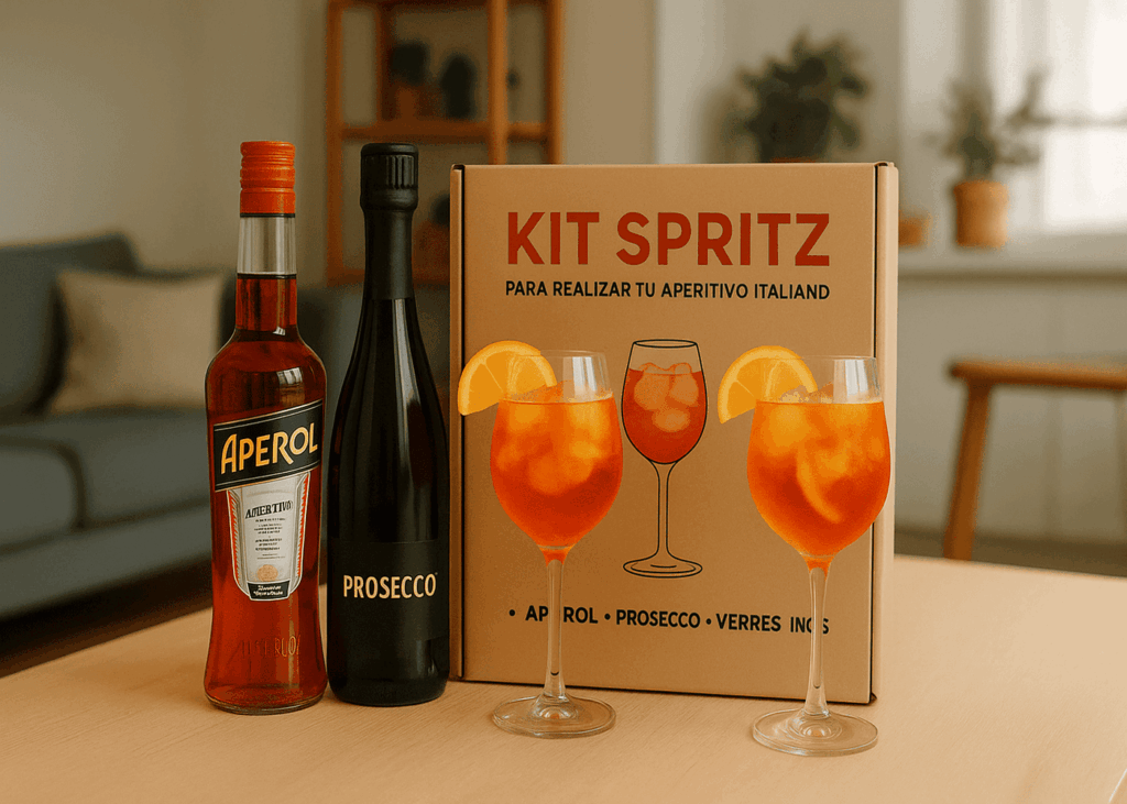 kit-spritz-para-preparar-en-casa-colocado-sobre-una-mesa-de-salon