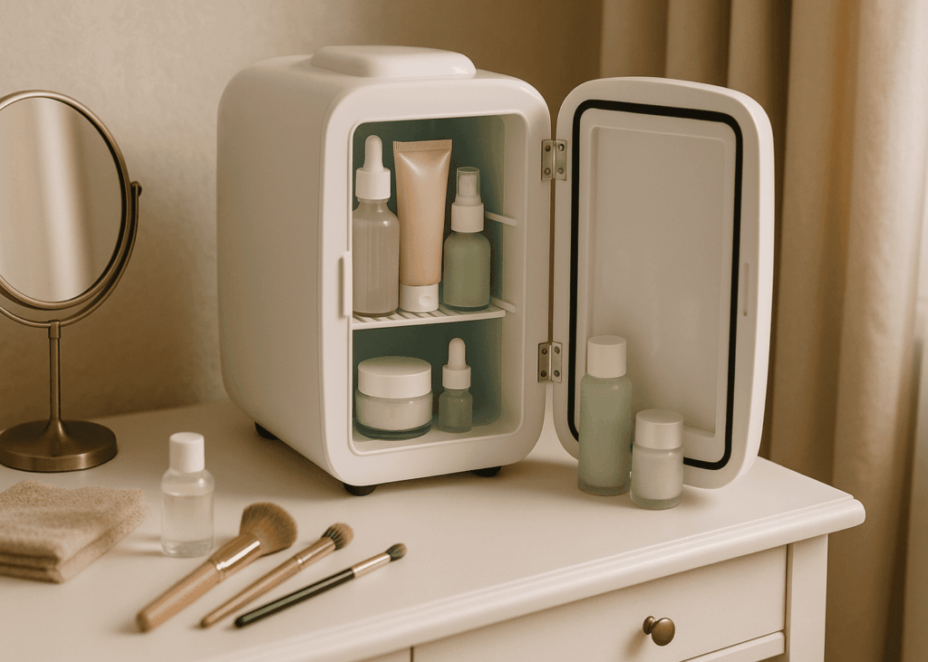 mini-frigo-de-skincare-sobre-un-tocador-de-belleza