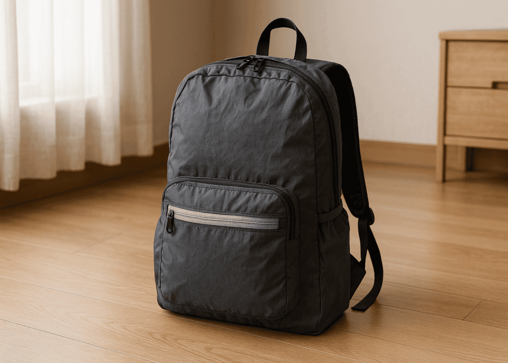 mochila-gris-colocada-en-el-suelo-en-una-habitacion
