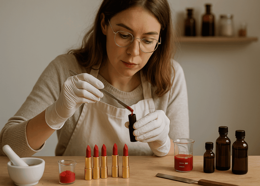 mujer-con-gafas-que-participa-en-un-taller-de-creación-de-barra-de-labios