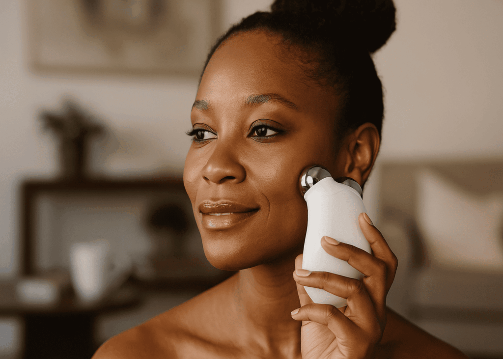 mujer-que-utiliza-un-dispositivo-de-microcorrientes-en-su-salón