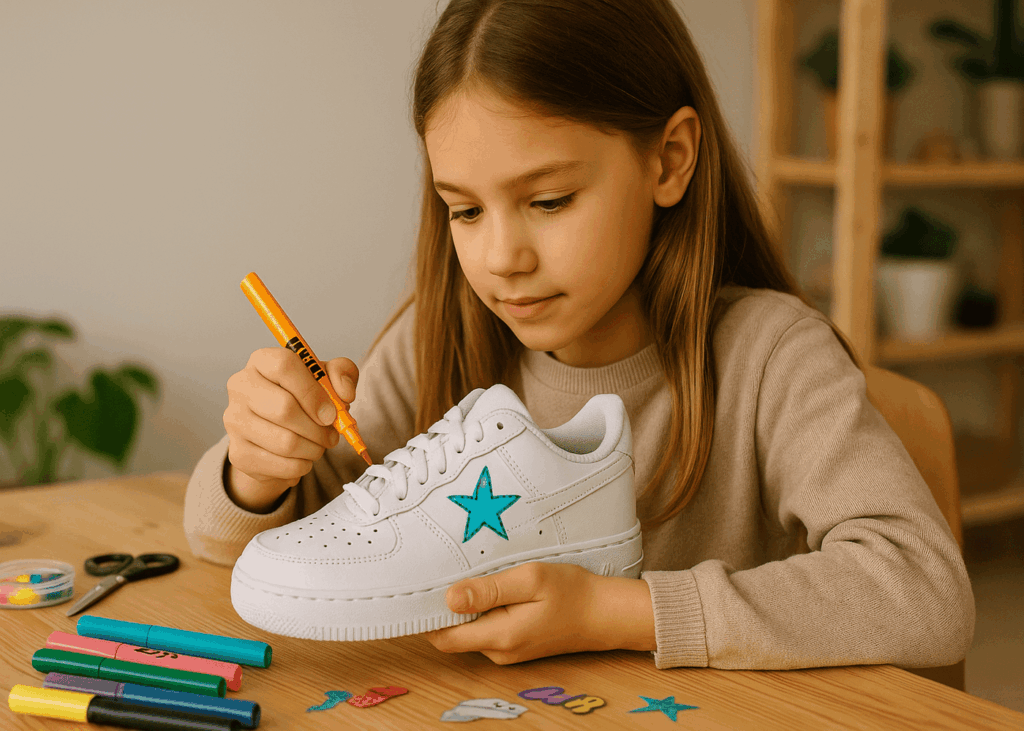 nina-pequena-que-pinta-zapatillas-durante-un-taller-de-personalizacion-de-sneakers