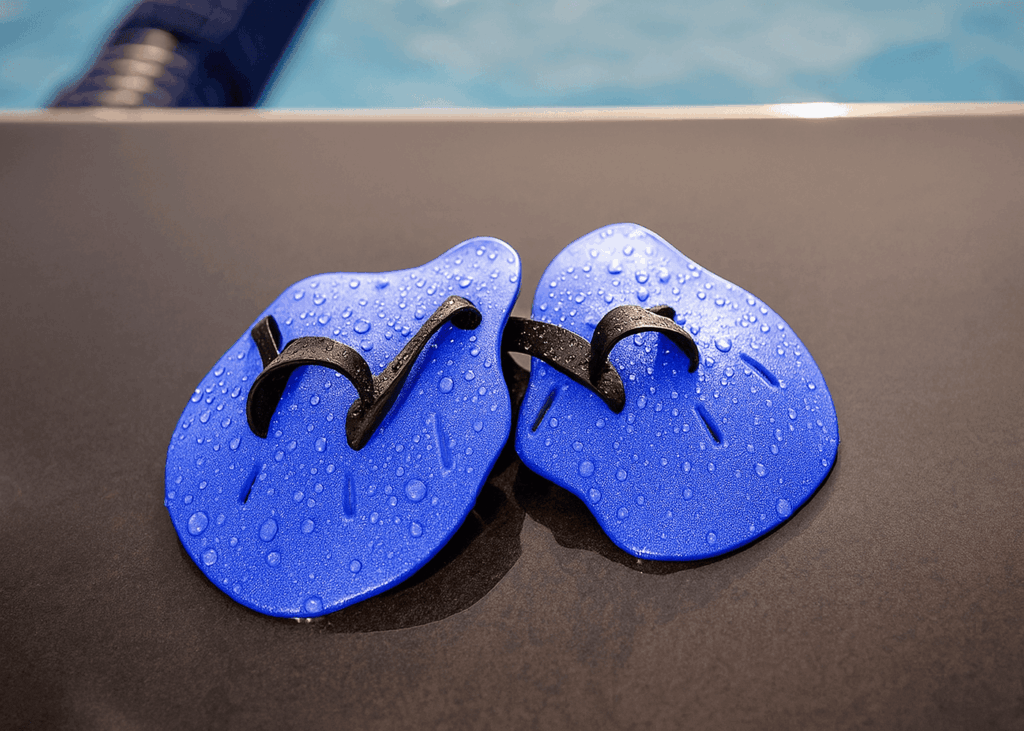 palas-de-natacion-ergonomicas-colocadas-al-borde-de-una-piscina