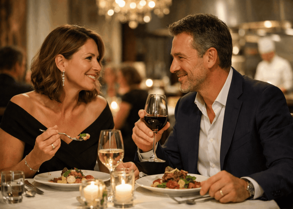 pareja-que-cena-junta-en-un-restaurante-gastronómico-con-atuendo-de-noche