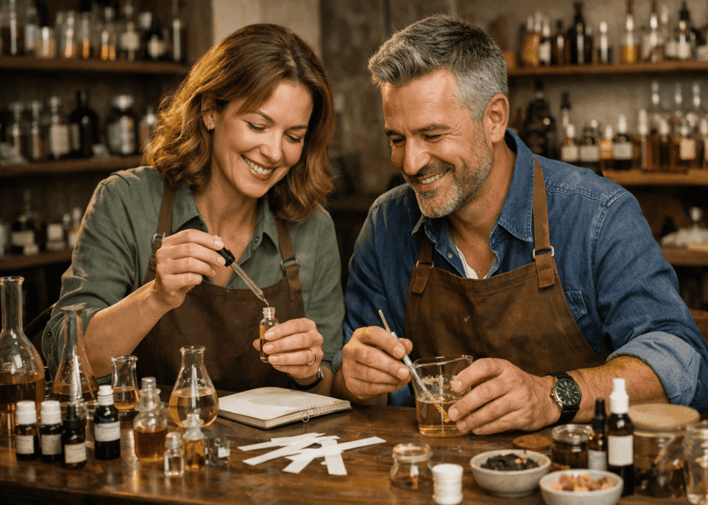 pareja-que-crea-su-propio-perfume-en-un-taller