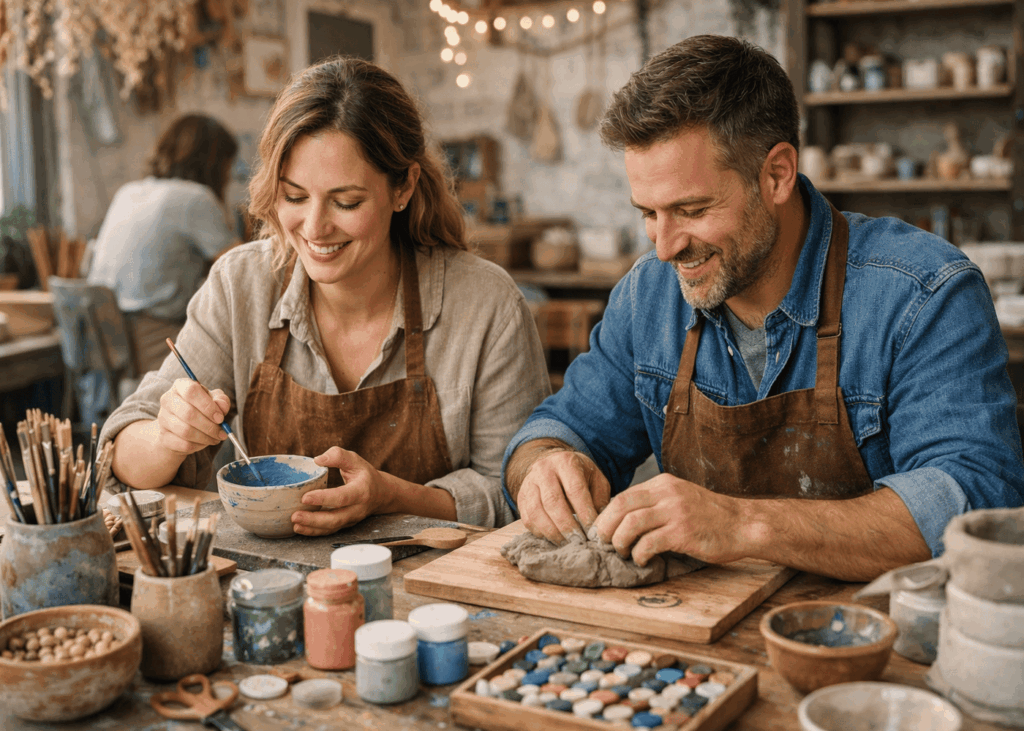 pareja-que-hace-pintura-y-escultura-durante-un-taller-creativo
