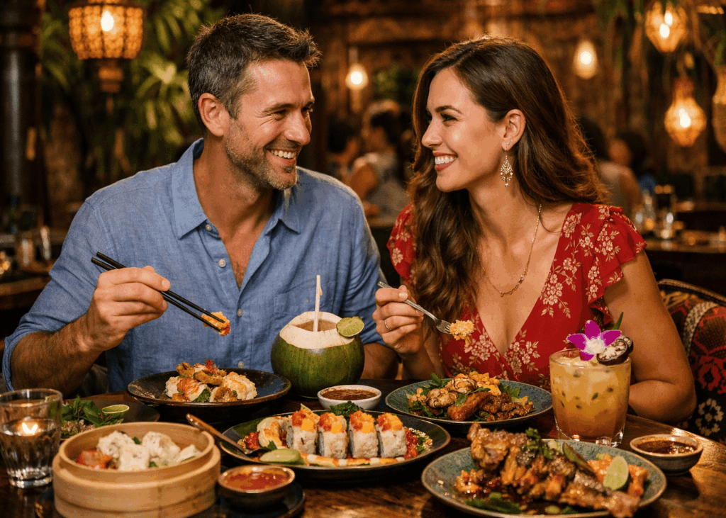 pareja-que-sonrie-mirandose-a-los-ojos-que-cena-en-un-restaurante-exotico