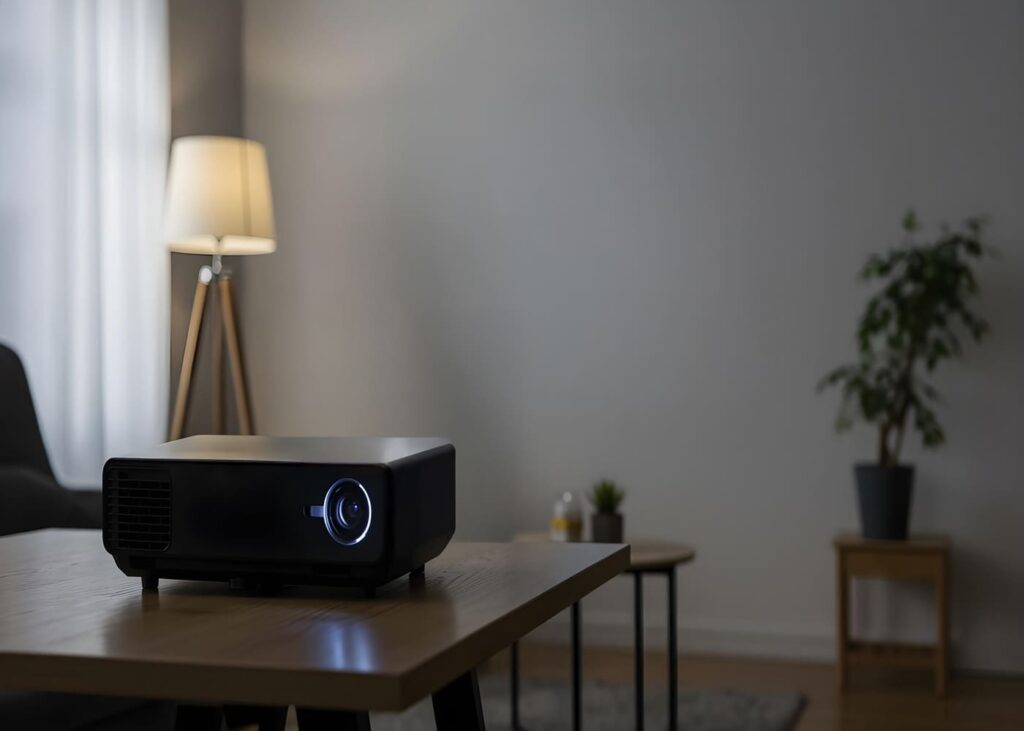 proyector-retro-colocado-sobre-una-mesa-del-salon