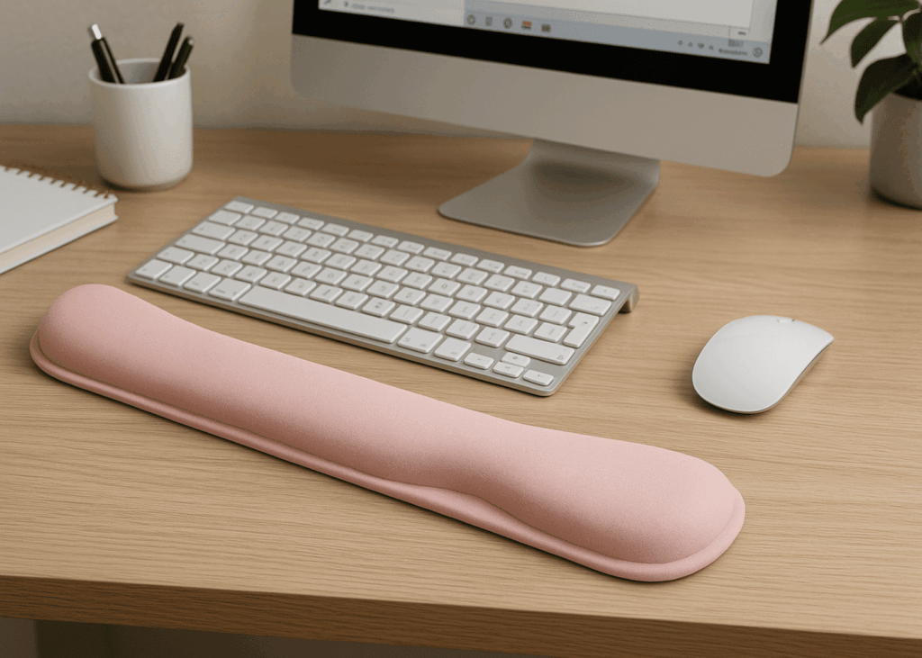 reposamuñecas-ergonómico-rosa-colocado-sobre-un-escritorio-de-trabajo