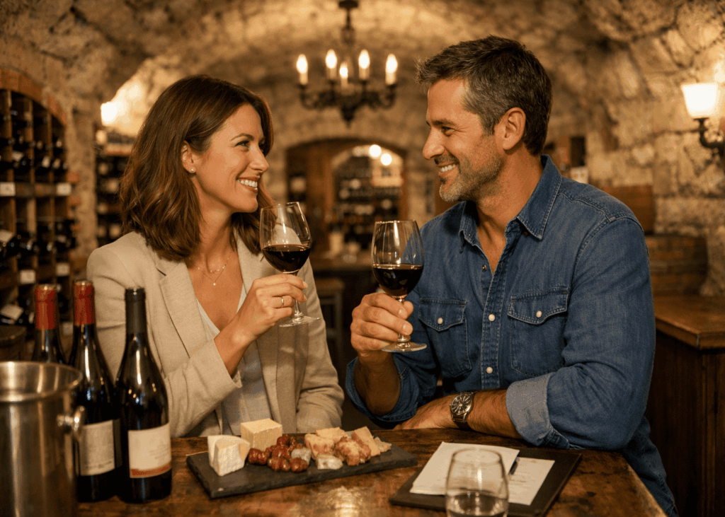 couple-que-hace-una-cata-de-vinos-en-una-bodega-de-piedra