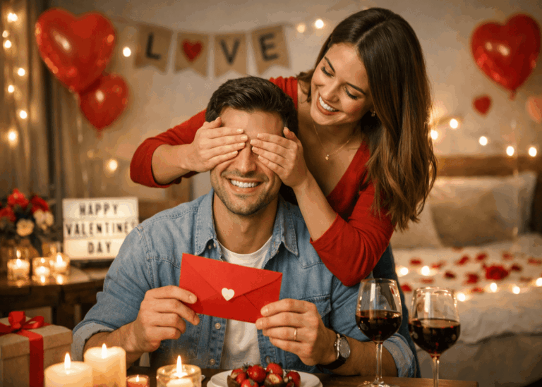 mujer-que-sorprende-a-su-novio-con-sorpresas-románticas-para-san-valentín