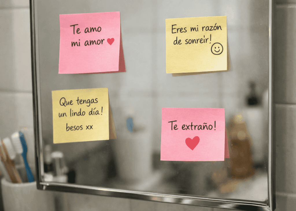 post-its-con-notas-de-amor-pegados-en-un-espejo-de-baño