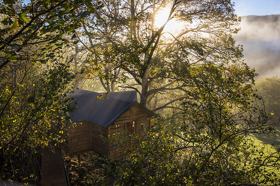 Una noche con desayuno en una cabaña en el árbol para 2 adultos y 2 niños en Iratiko Kabiak en Orbaizeta (Navarra)